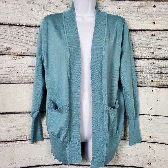 MEROKEETY Women’s Light Blue Open Front Cardigan Sweater Medium - Picture 1 of 7